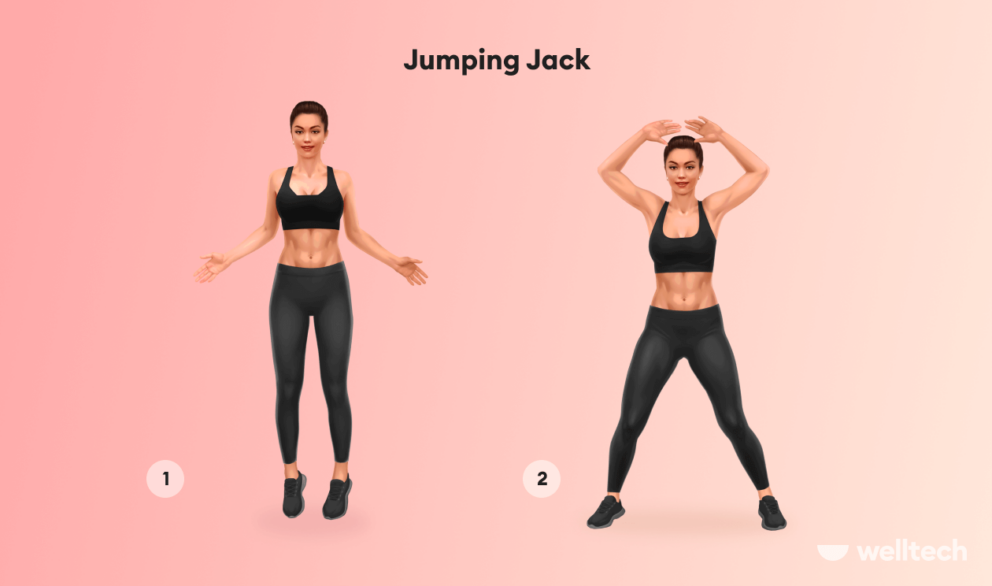 Jumping Jack, women, how to warm up before lifting
