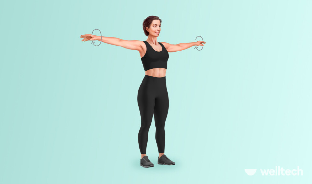 woman over 60 performs arm circles_exercises for flabby arms over 60