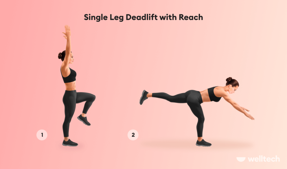 Single Leg Deadlift with Reach, woman, how to warm up before lifting