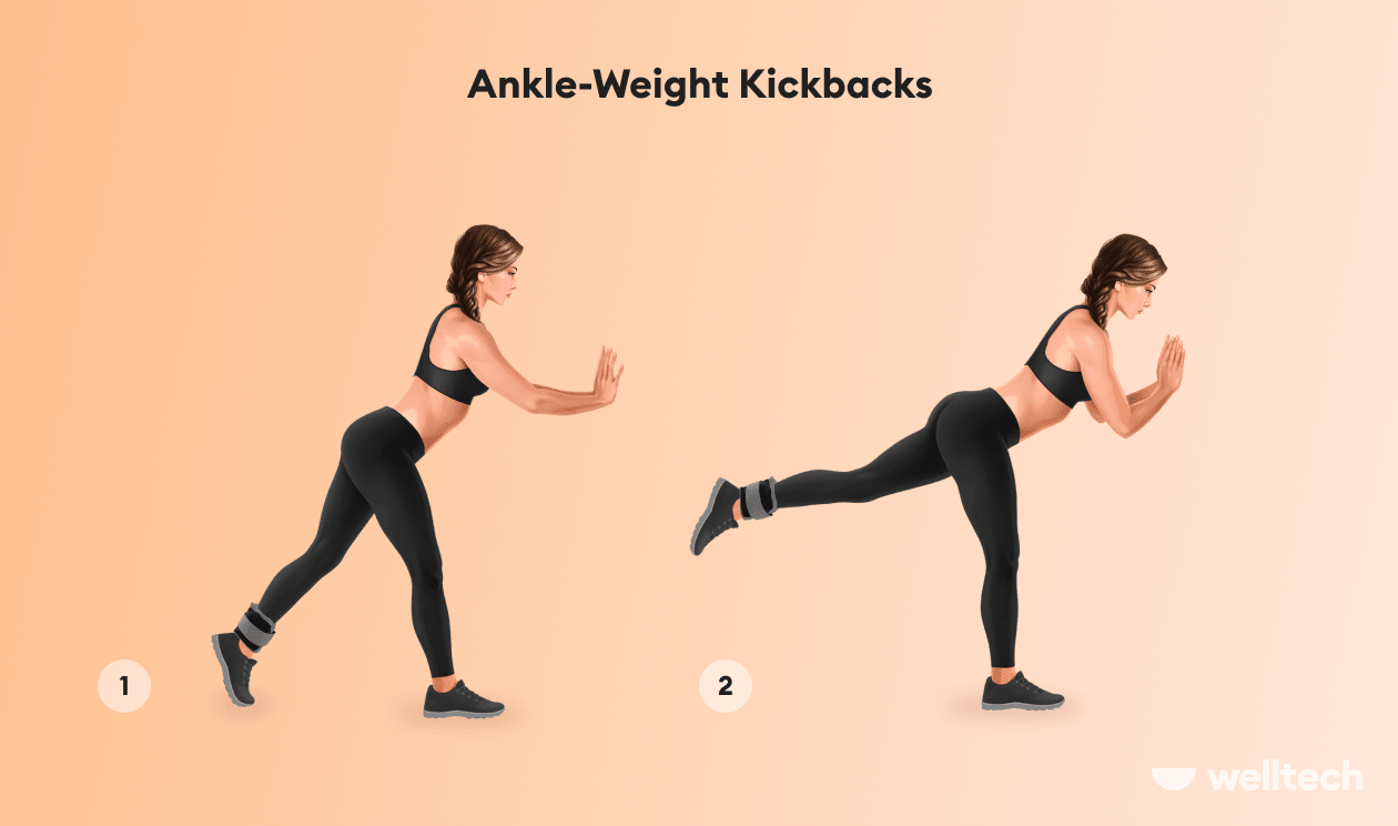 woman is doing Ankle weight kickbacks_bikini butt workout
