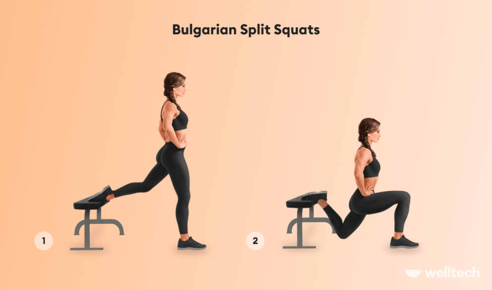 woman is performing Bulgarian split squat using a bench_bikini butt workout