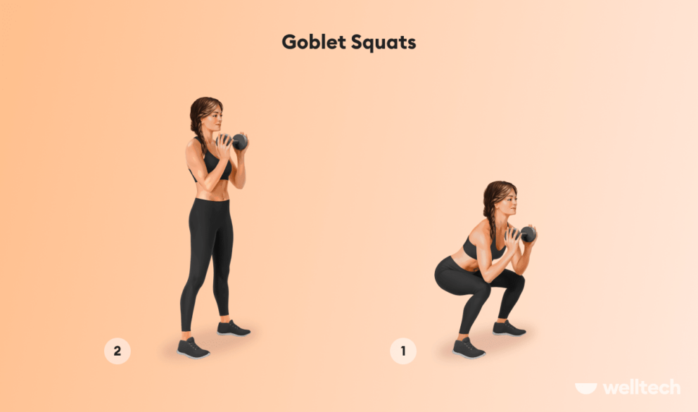 woman is doing Goblet squat with a dumbbell_bikini butt workout