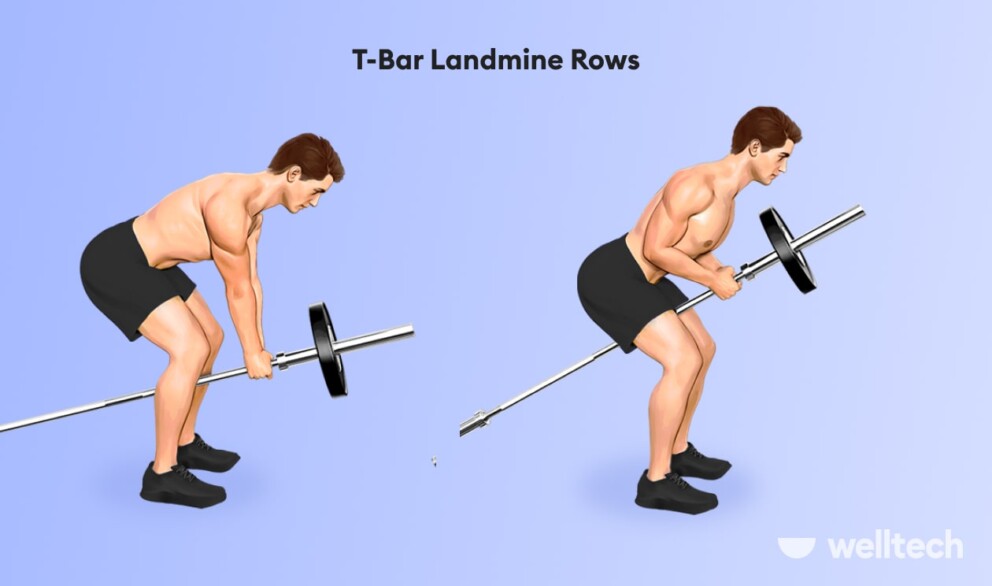 a man is performing t-bar landmine rows_meadows row