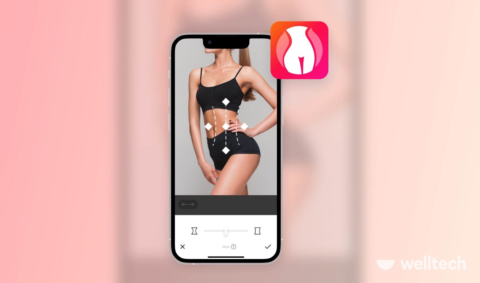 Apple Iphone screen with The Body Tune app on_apps to make you look skinny