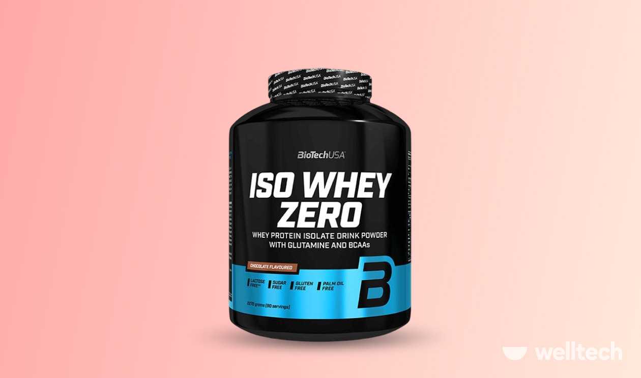 a pack of BioTech USA Iso Whey Zero_lactose free protein powder