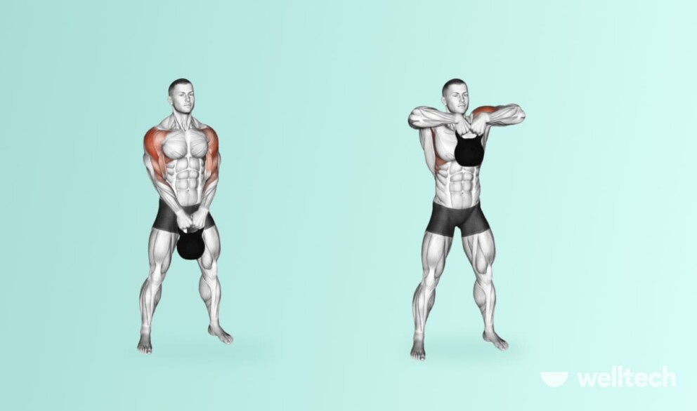 a man is doing Kettlebell Upright Row_front delt exercises
