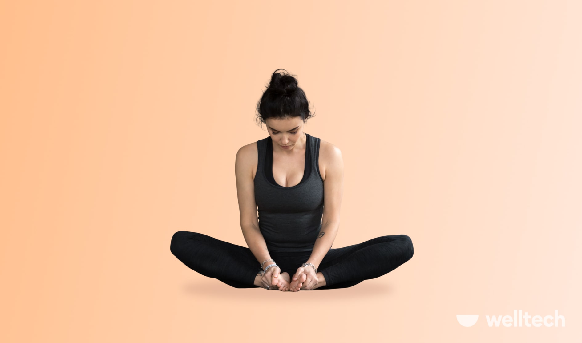 a woman is doing Bound Angle with Foot Massage (Baddha Konasana), yoga feet, yoga toe exercises