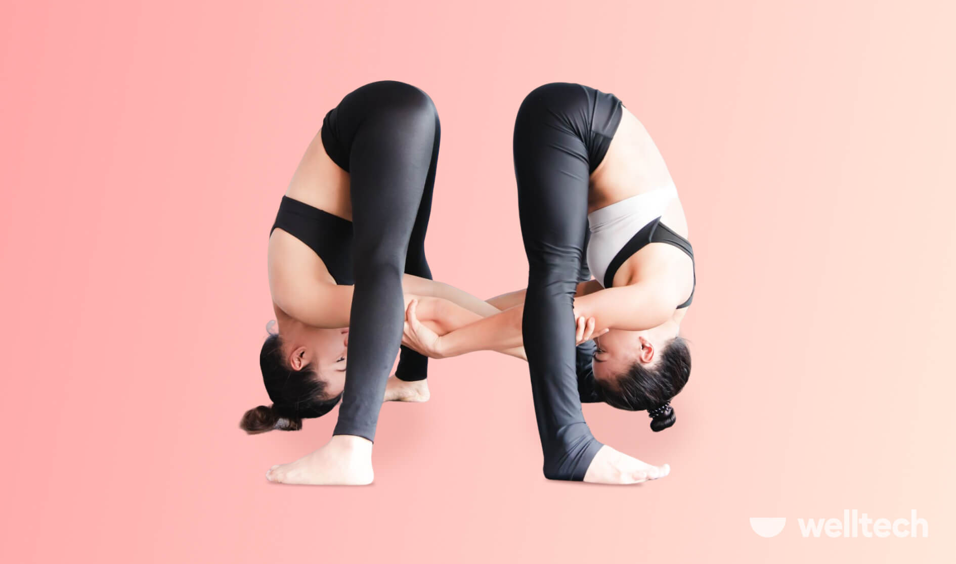 two women are performing Wide-Legged Forward Bend Pose  (Prasarita Padottanasana)_funny yoga poses