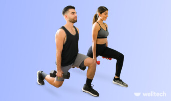a man and a woman are doing lunges with dumbbells_dumbbell glute exercises