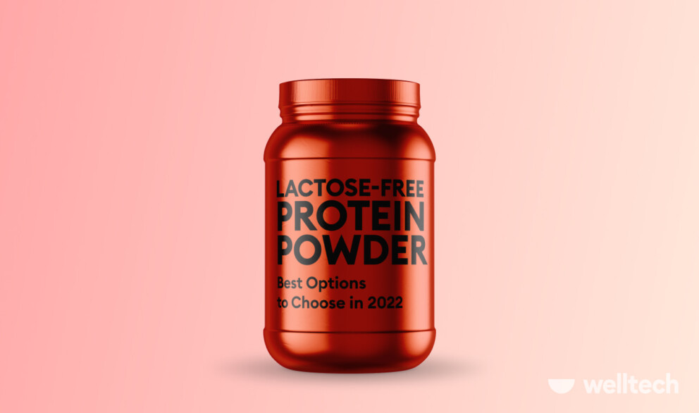 a red pack of lactose-free protein powder