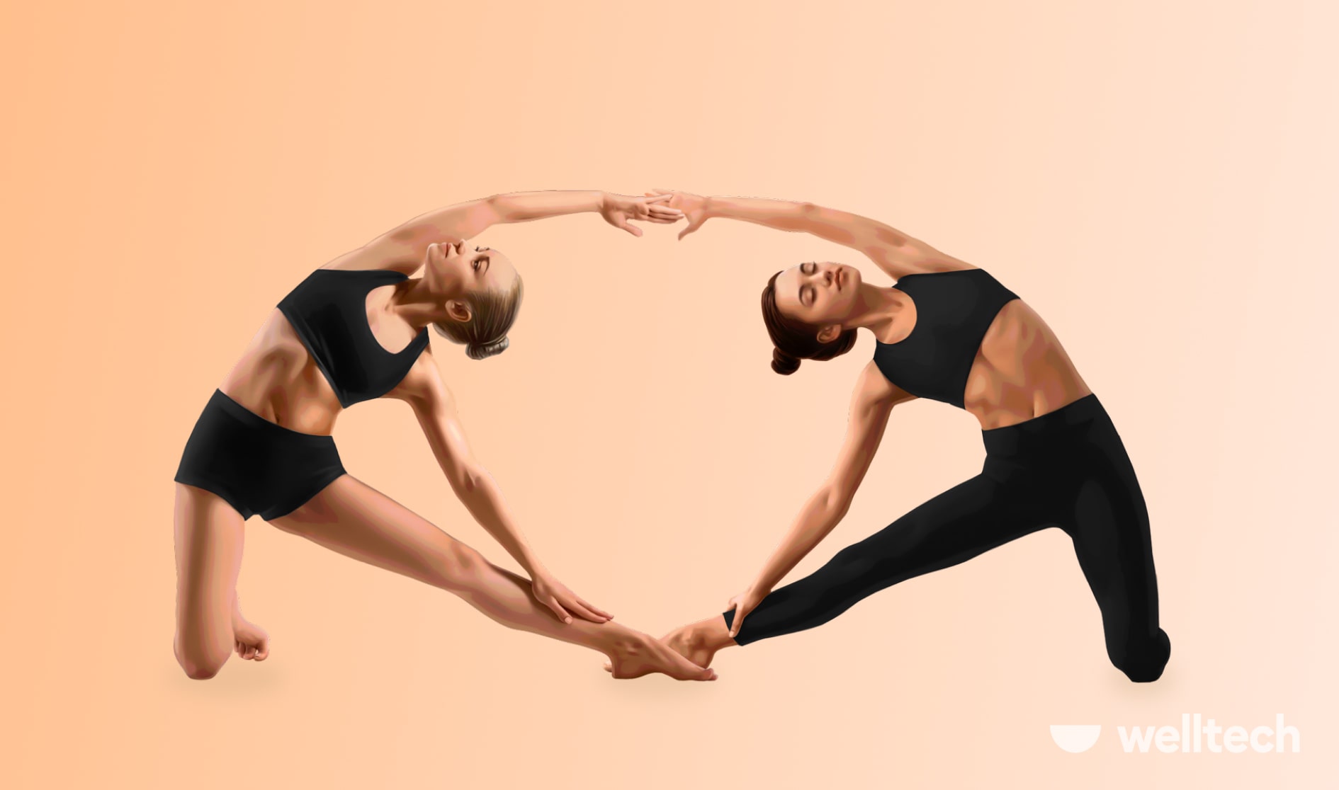two women are doing Gate Pose (Parighasana)_bff 2-person yoga poses