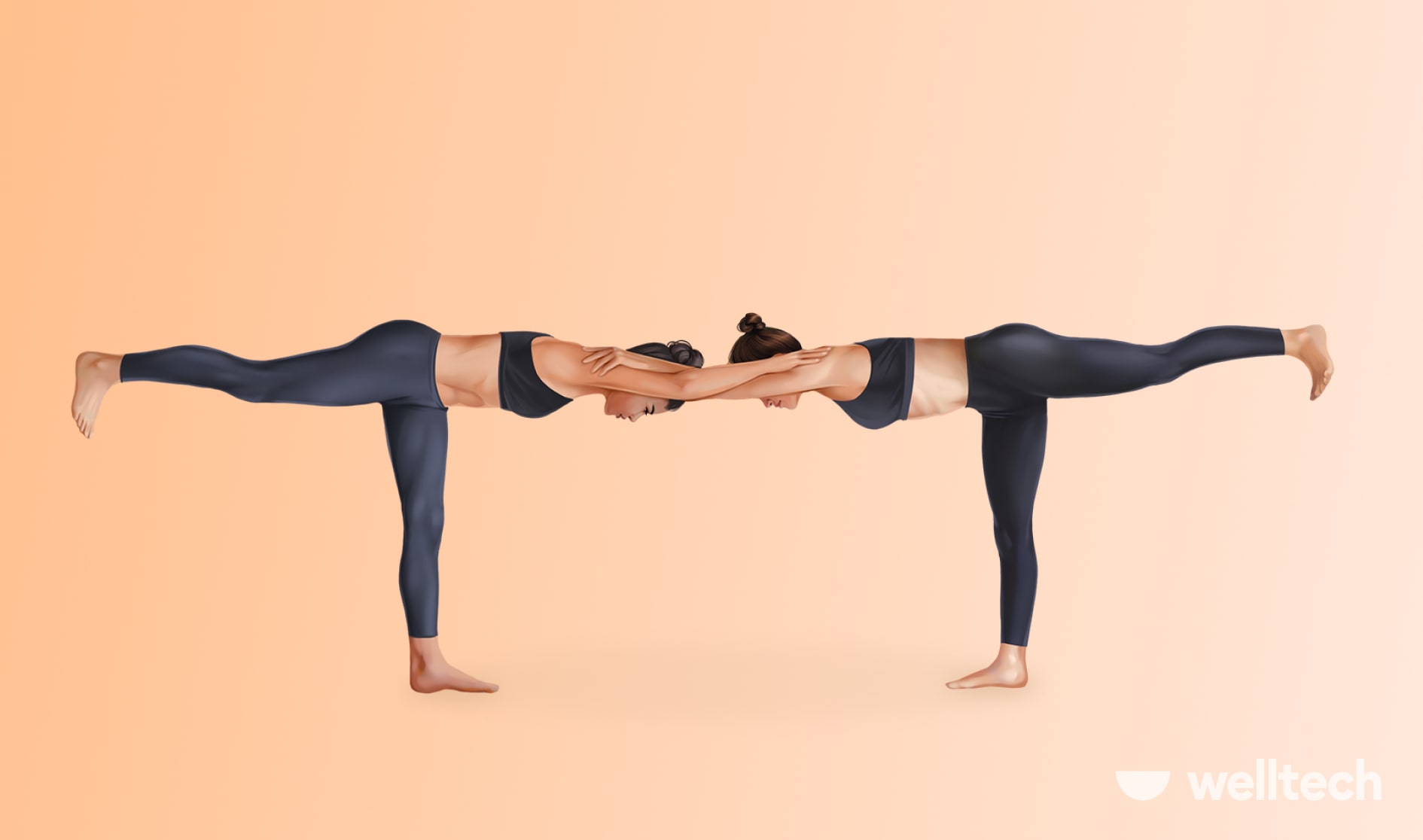two women are performing Warrior III Pose (Virabhadrasana III)_bff yoga poses with two people