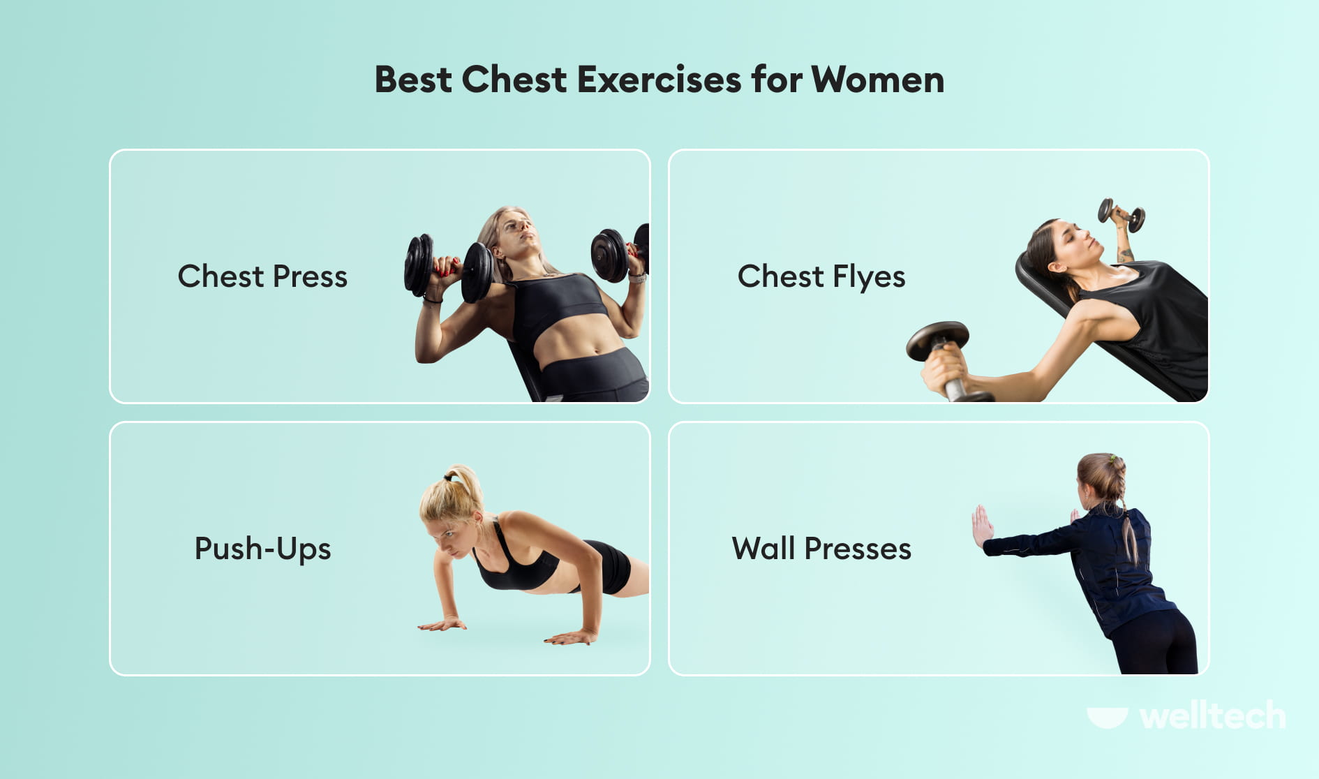 four Best Chest Exercises for Women, chest press, chest flyes, push-ups, wall presses, How to lose weight without losing boobs