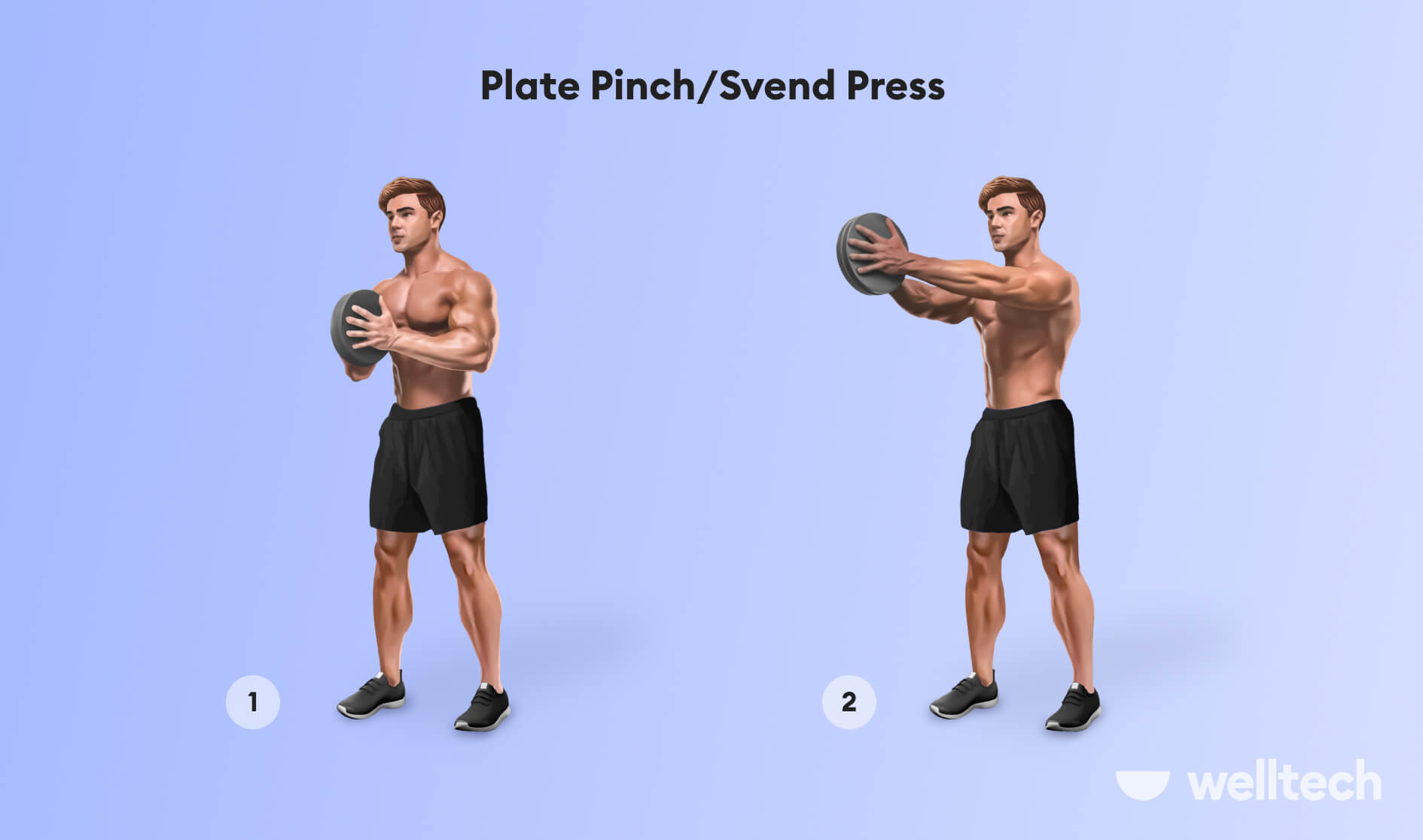 a man is performing  plate pinch or svend press, inner chest workout