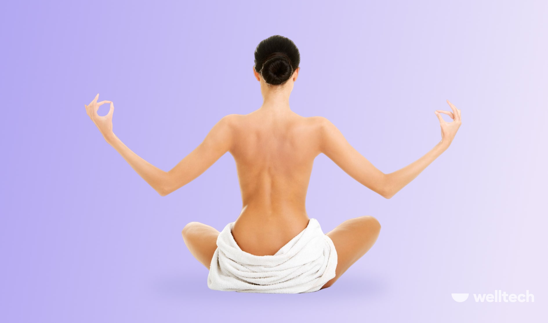 a woman is sitting in Easy pose with her back to the camera_what is naked yoga