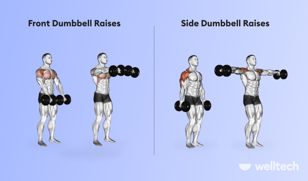 a man is doing Front and Side Dumbbell Raises_back and shoulder workout