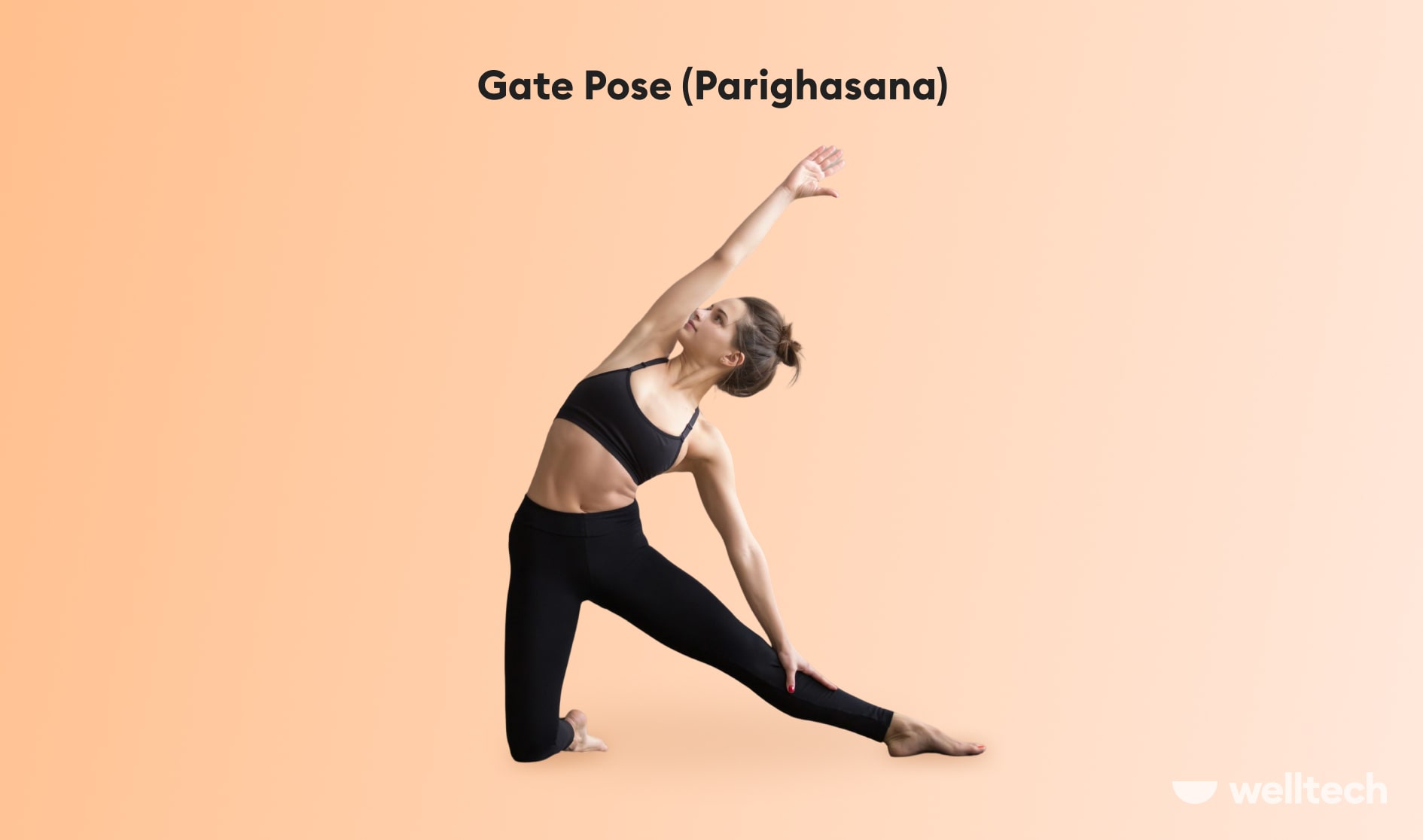 a woman is practicing Gate Pose (Parighasana)_yoga kneeling pose