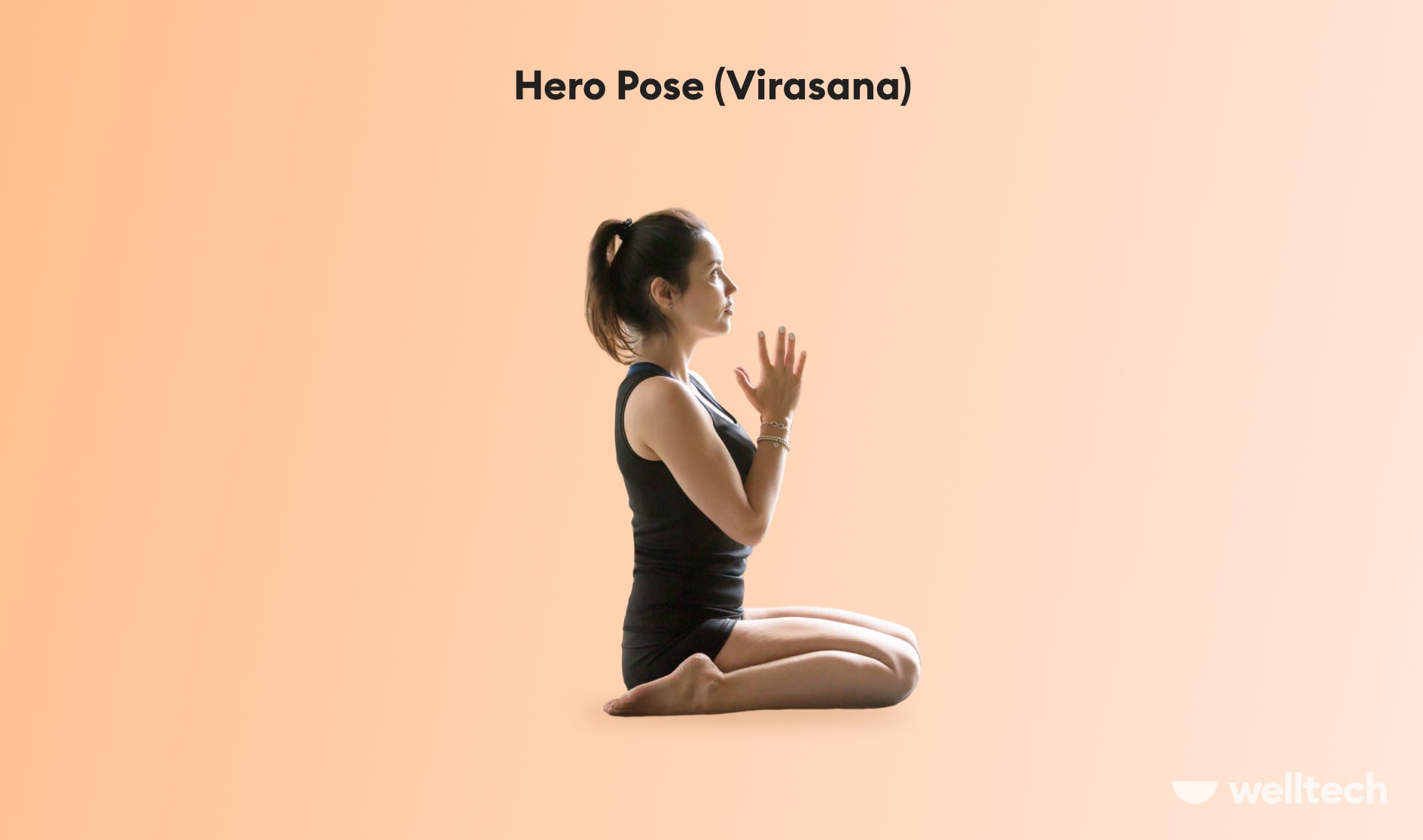 a woman is practicing Hero Pose (Virasana)_yoga kneeling pose