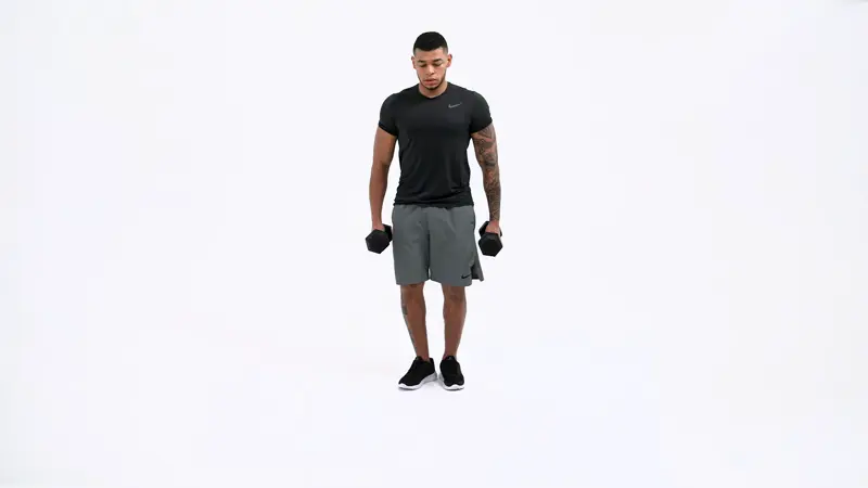 a man is performing dumbbell forward lunge_box jump alternative