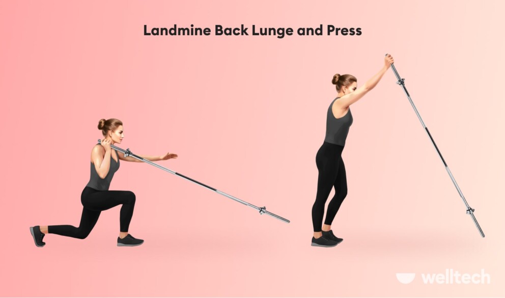 a women is performing landmine back lunge and press_tire flip