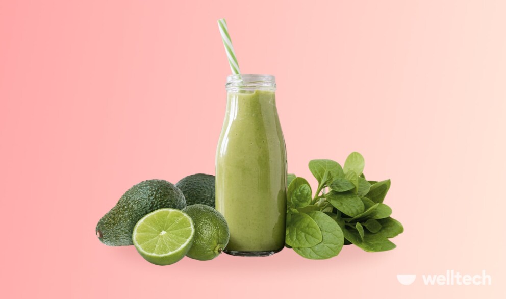 green keto shake along with avocados, lime, and greens, liquid keto diet