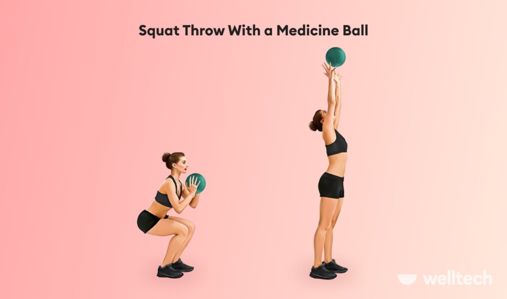 a woman is performing squat throw with medicine ball_tire flip