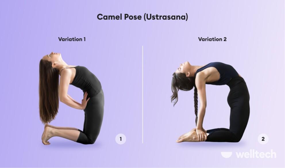 women are practicing Camel Pose (Ustrasana)_beginner and advanced variation_yoga with hernia
