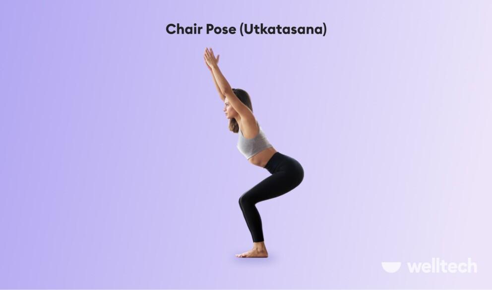a woman is practicing Chair Pose (Utkatasana)_yoga with hernia