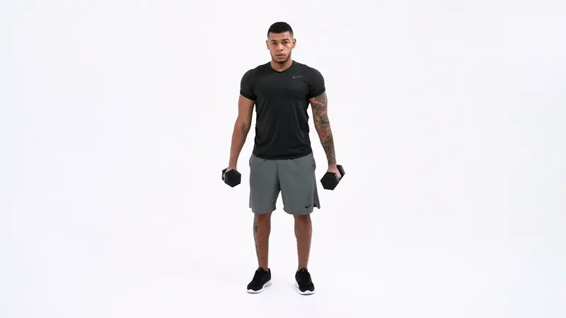 a man is performing Dumbbell Inner Bicep Curl, pull exercises