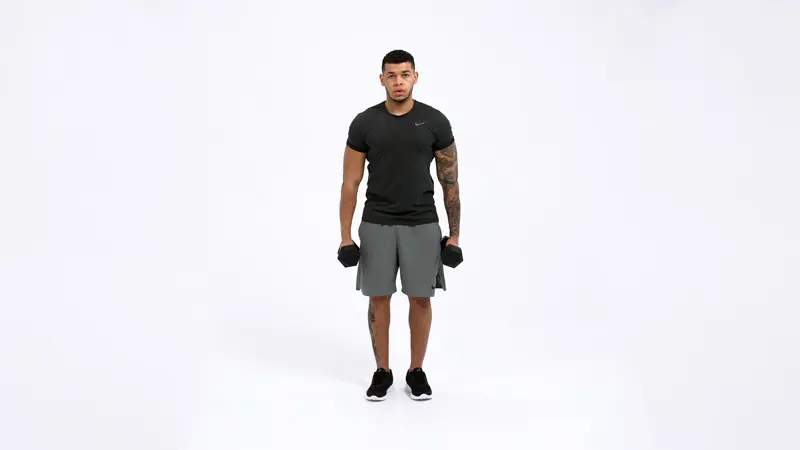 a man is performing Dumbbell Shrug, pull exercises
