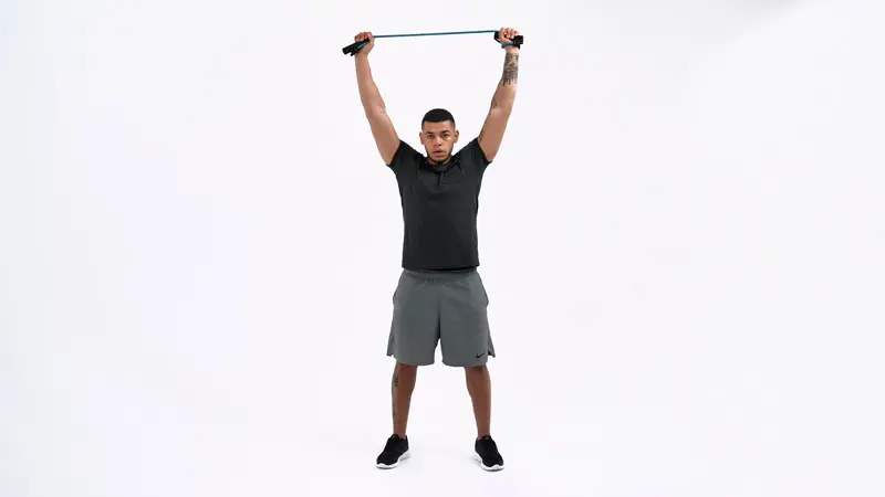 a man is performing Handle Band Lat Pulldown, pull exercises