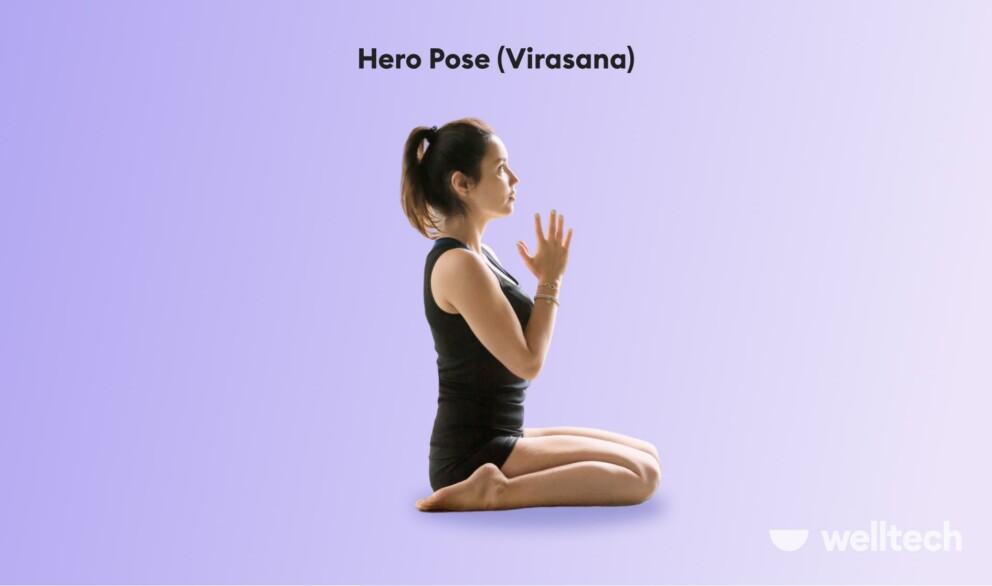 a woman is practicing Hero Pose (Virasana)_yoga with hernia