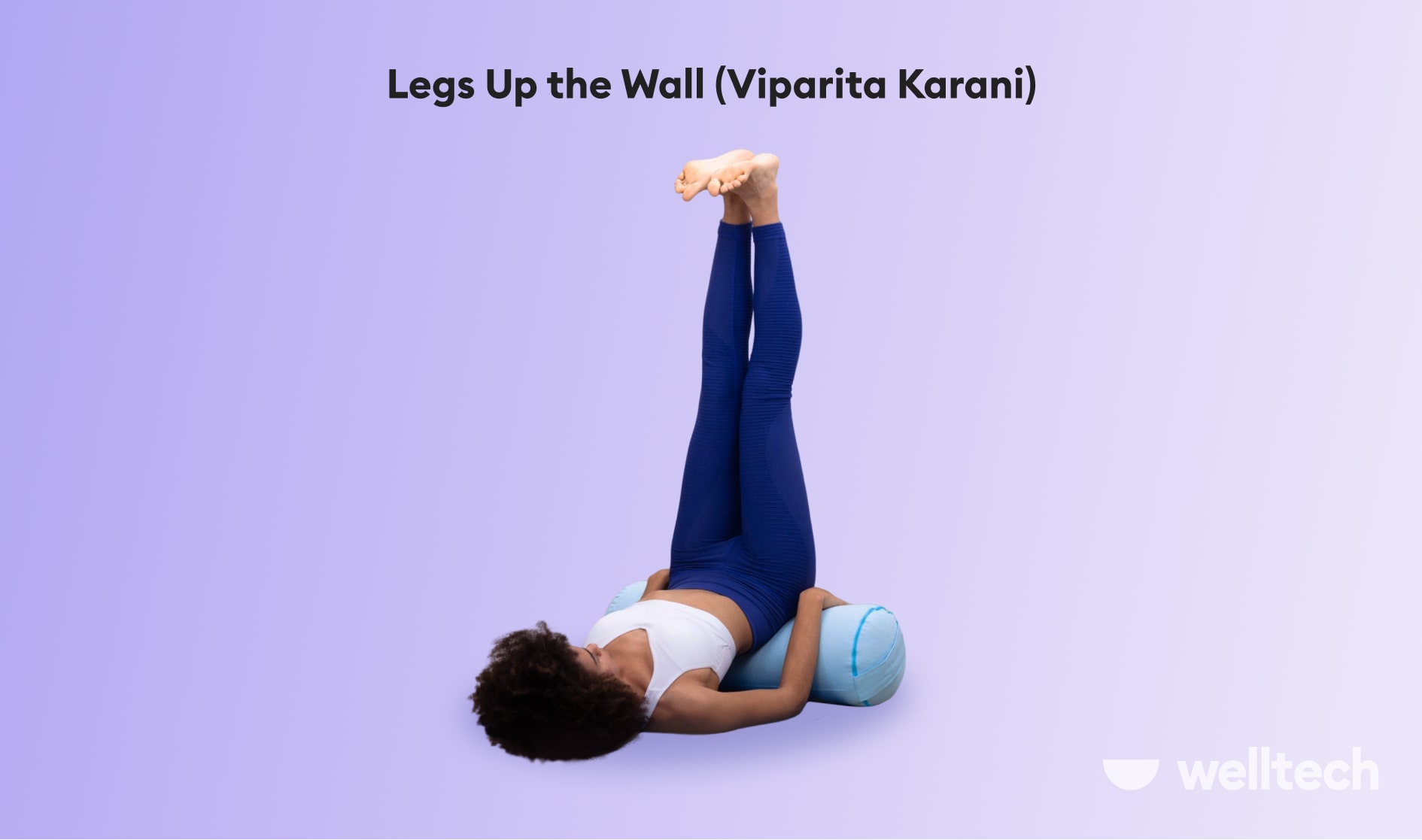 a woman is practicing Legs Up the Wall with a bolster (Viparita Karani)_yoga with hernia
