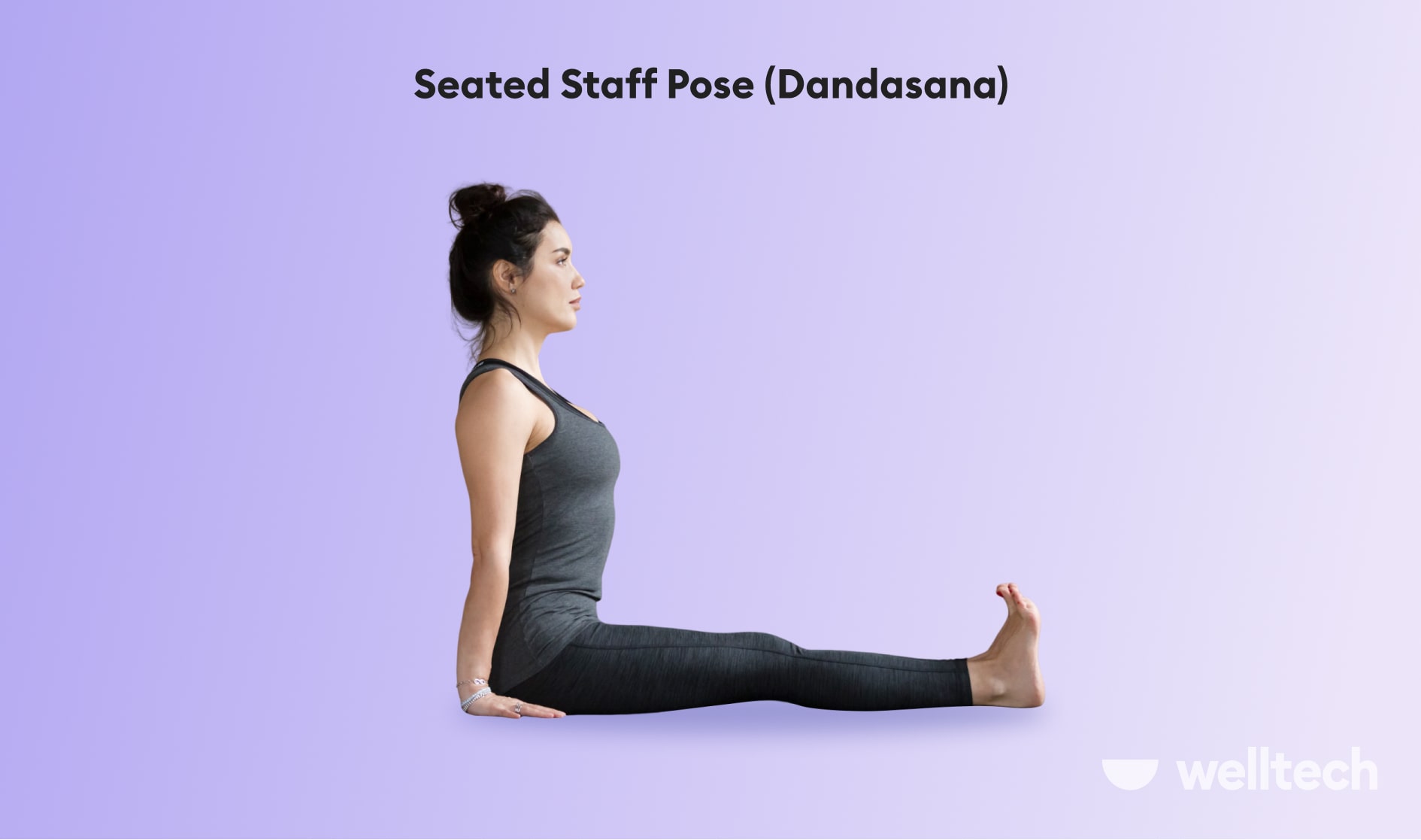 a woman is practicing Seated Staff Pose (Dandasana)_yoga with hernia