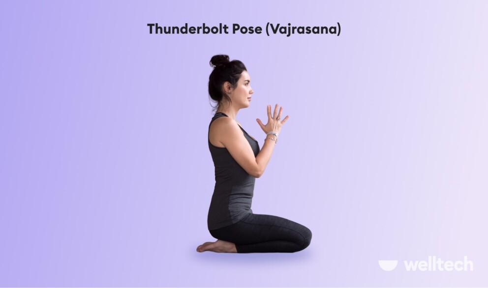 a woman is practicing Thunderbolt Pose (Vajrasana)_yoga with hernia