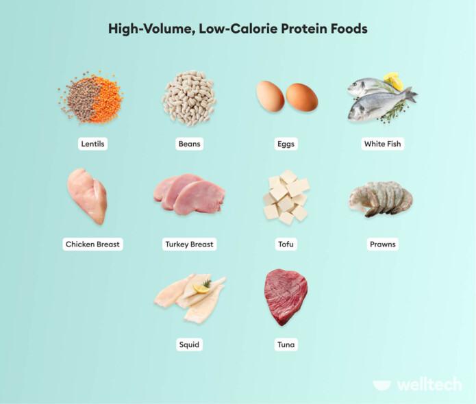 list of protein foods that are high in volume and low in calories_high volume low calorie foods