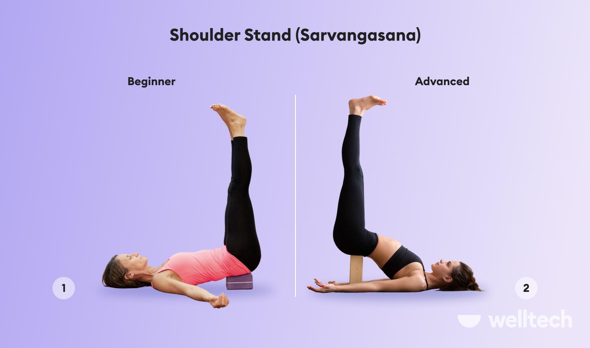 women are practicing shoulder stand with yoga props_Sarvangasana_yoga with hernia