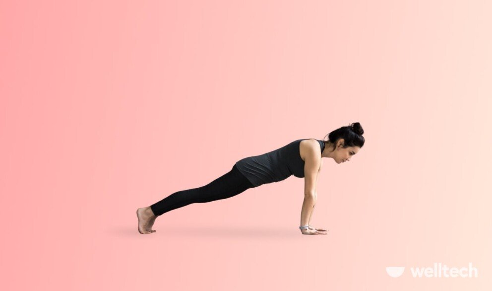a woman is performing Plank Pose (Phalakasana)_core yoga poses