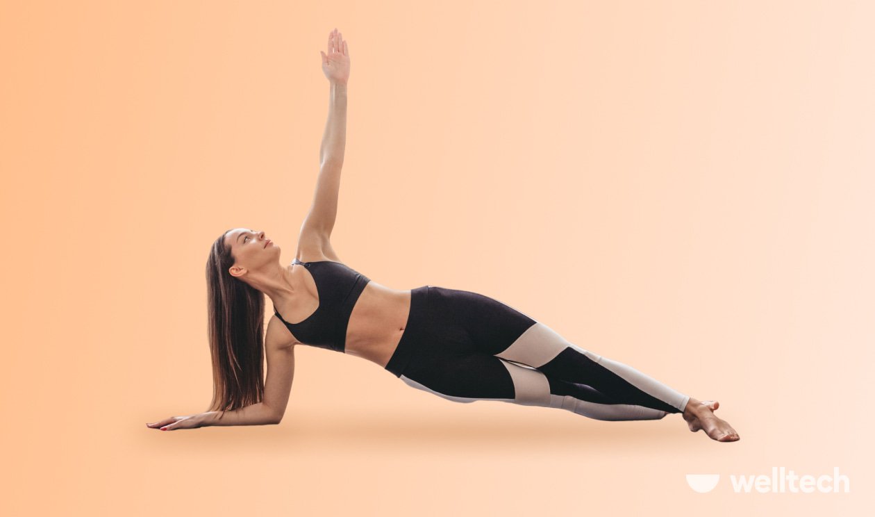 a woman is doing side plank on the forearm, ab exercises that don’t hurt lower back