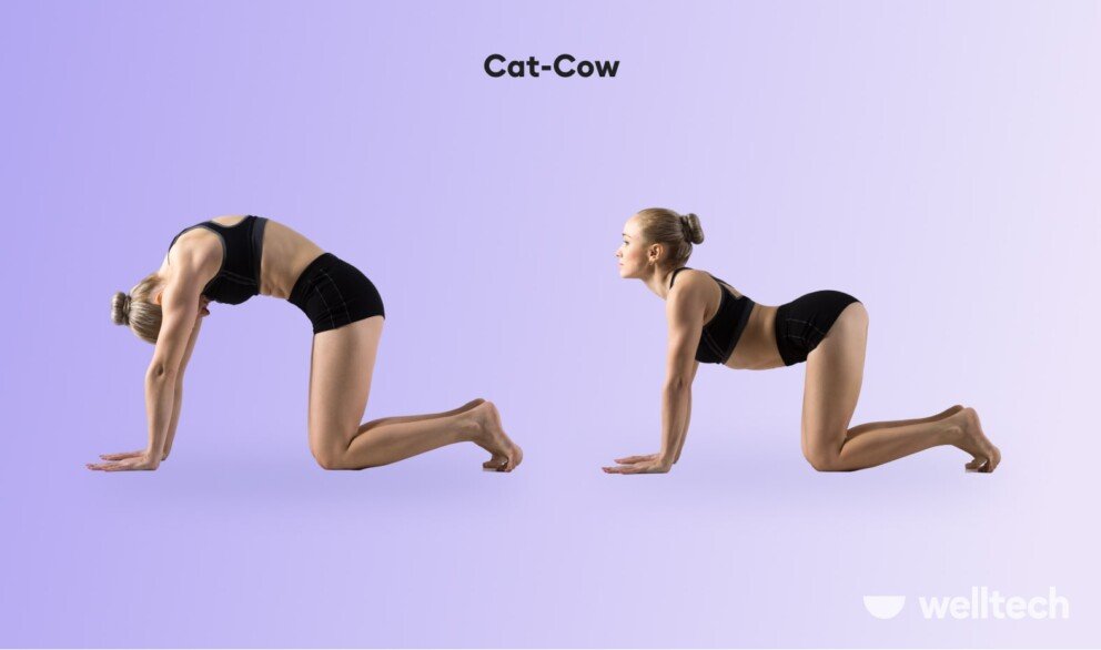 a woman is performing Cat-Cow Pose_stretches to decompress spine