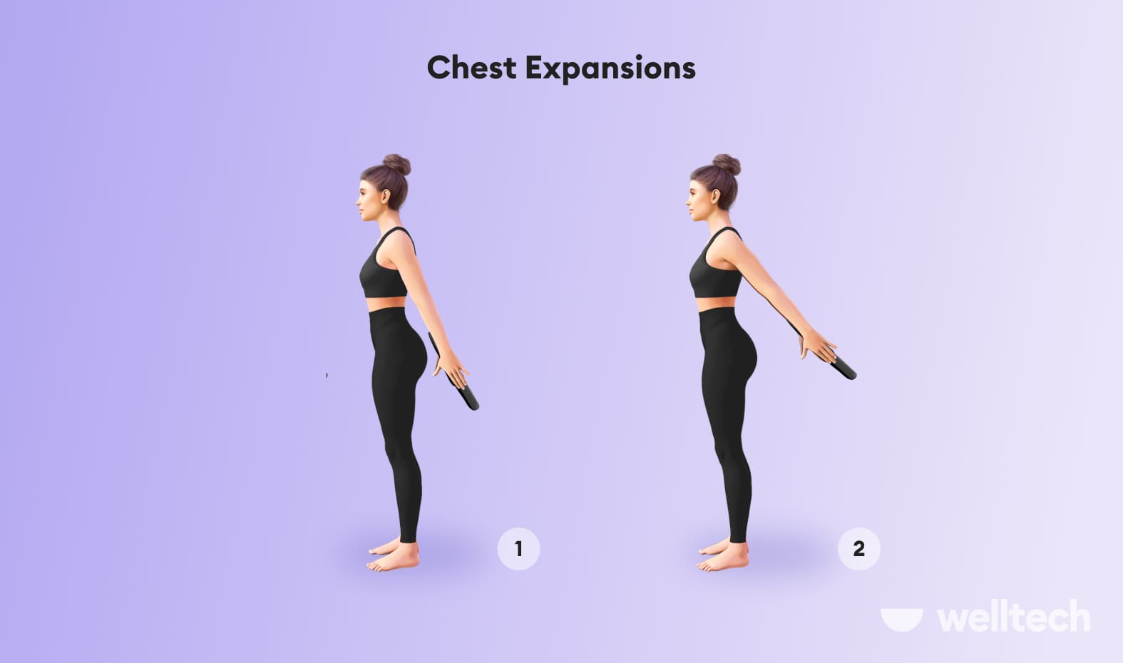 an illustration of a female model doing Chest expansions_how to use pilates ring