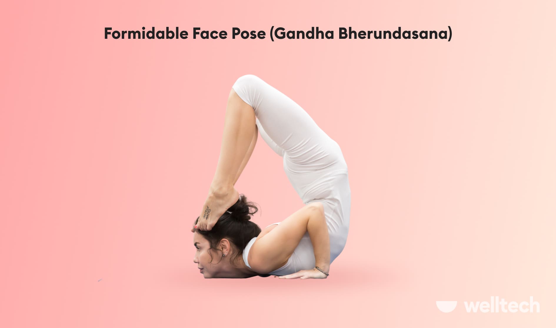 a woman is practicing Formidable Face Pose (Gandha Bherundasana)_crazy yoga poses