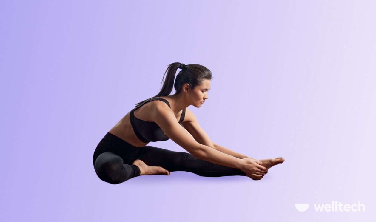 a woman is practicing yoga, doing Head to Knee Pose_seated yoga poses