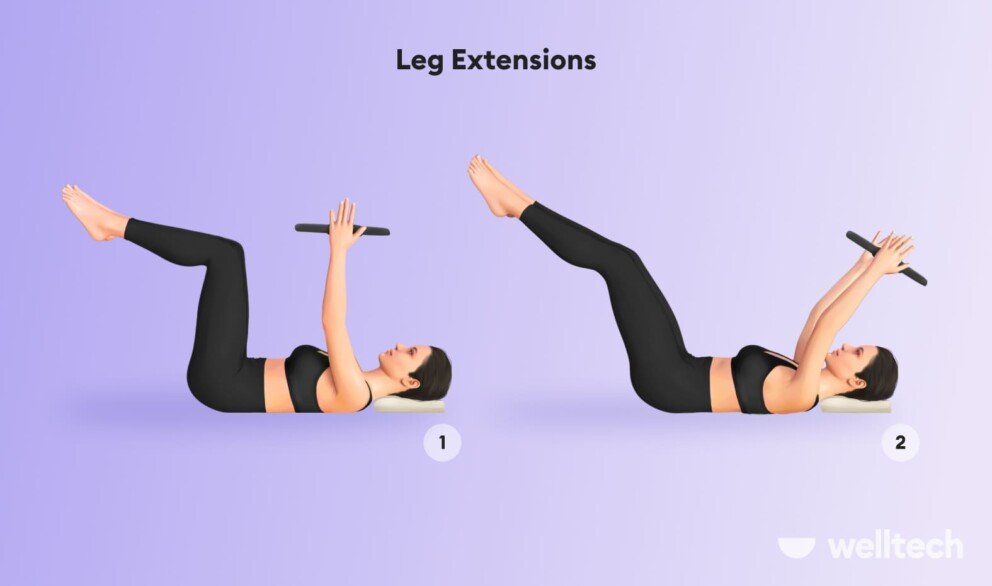 an illustration of a female model doing Leg extensions_how to use pilates ring