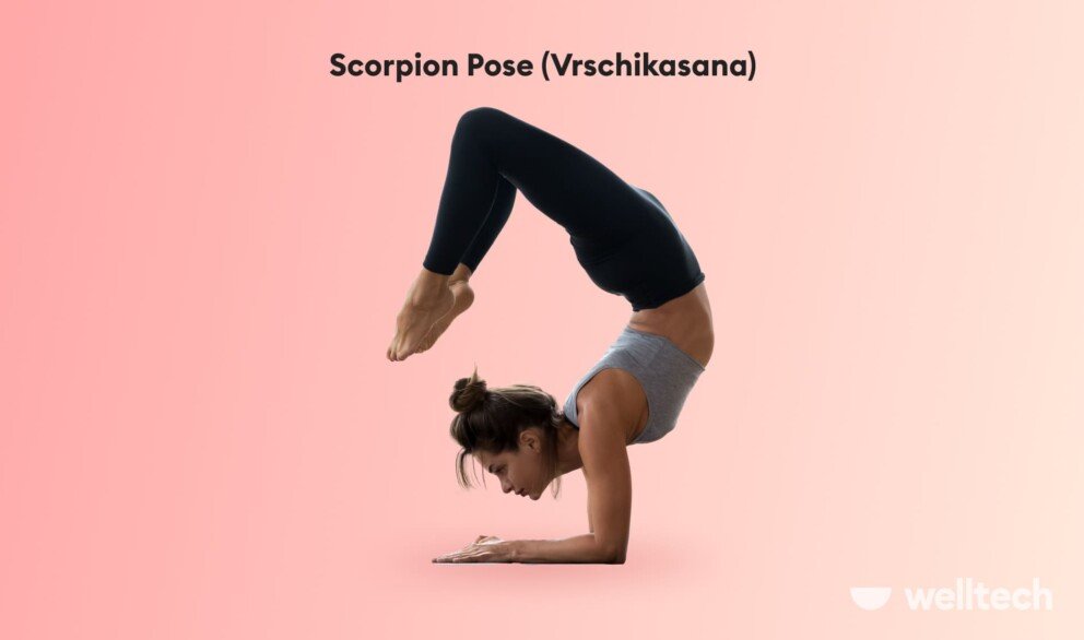 a woman is practicing Scorpion Pose (Vrschikasana)_crazy yoga poses