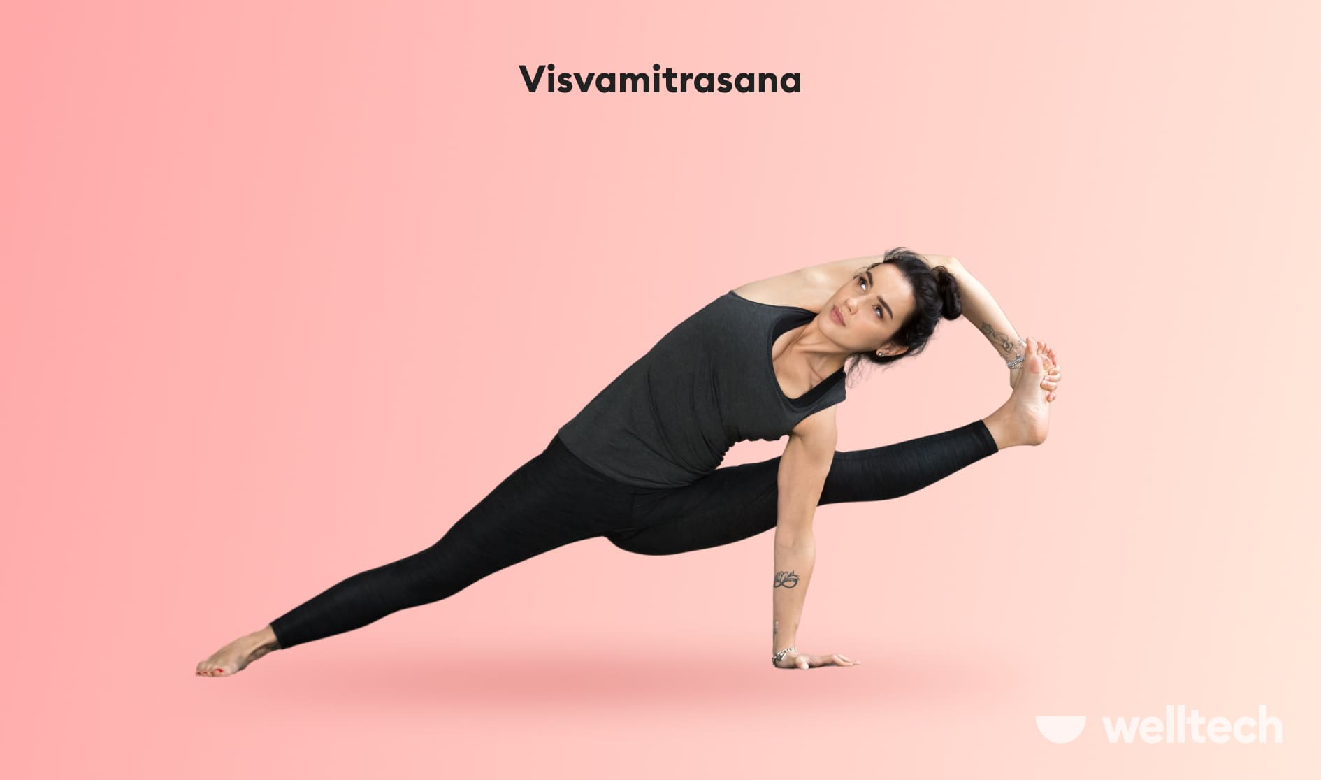 a woman is practicing Visvamitrasana_crazy yoga poses
