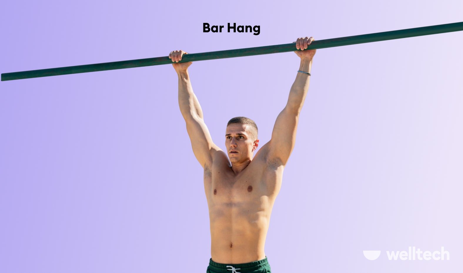 a man is performing bar hang_stretches to decompress spine