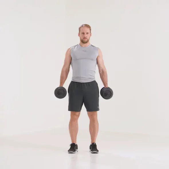 a man is performing dumbbell bicep curl standing_long head bicep exercises