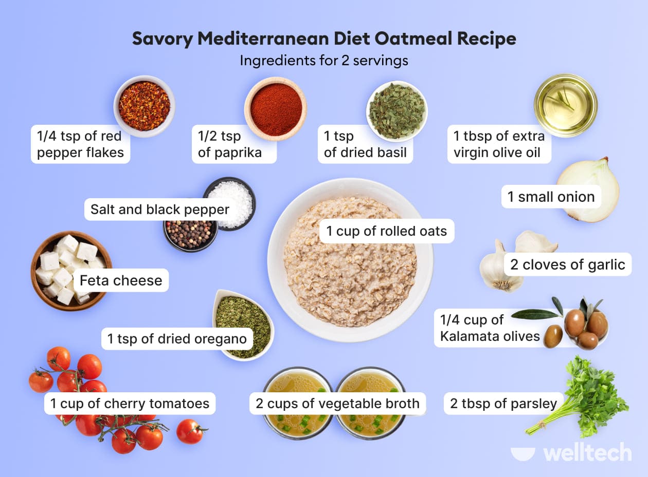 Savory Mediterranean Diet Oatmeal Recipe, ingredients illustrated