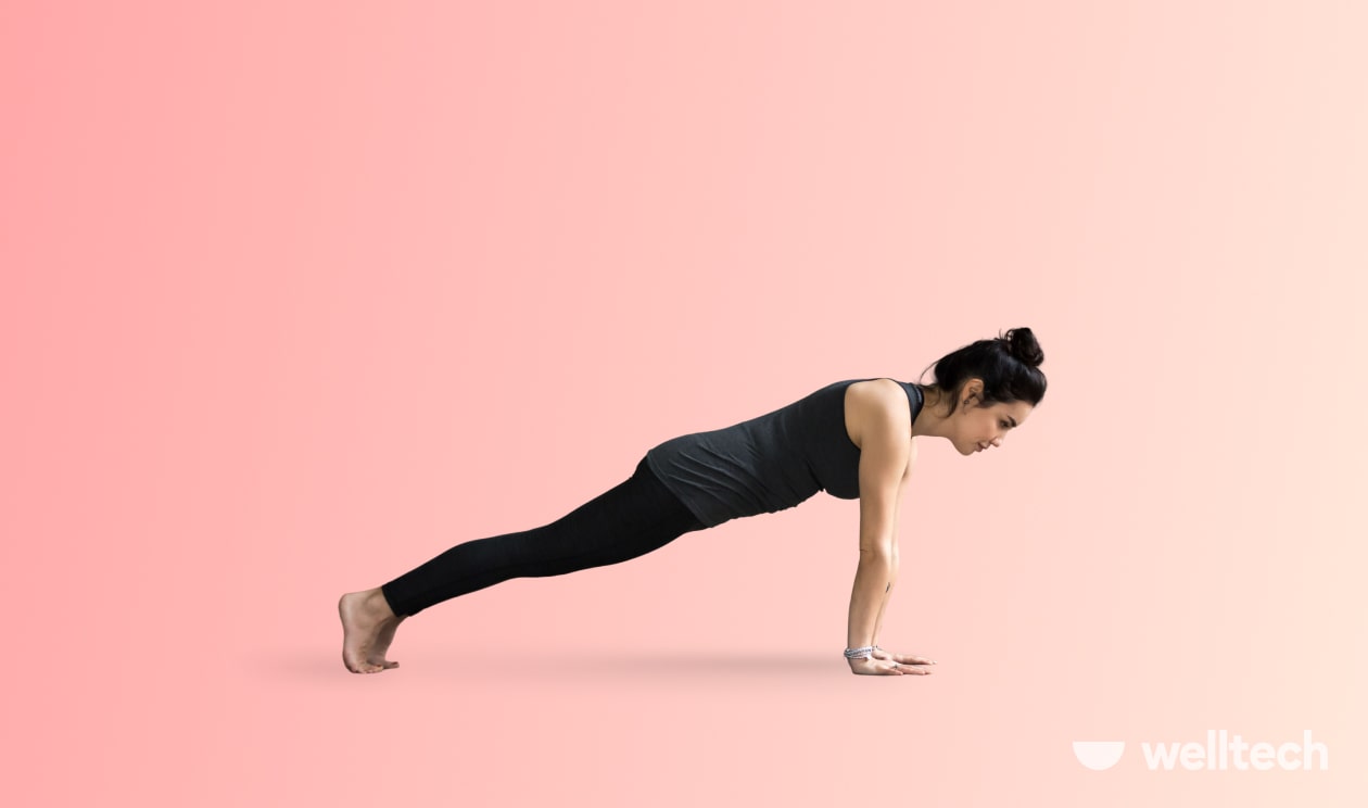 a woman is practicing yoga, doing Plank Pose (Phalakasana)_weight-loss yoga poses